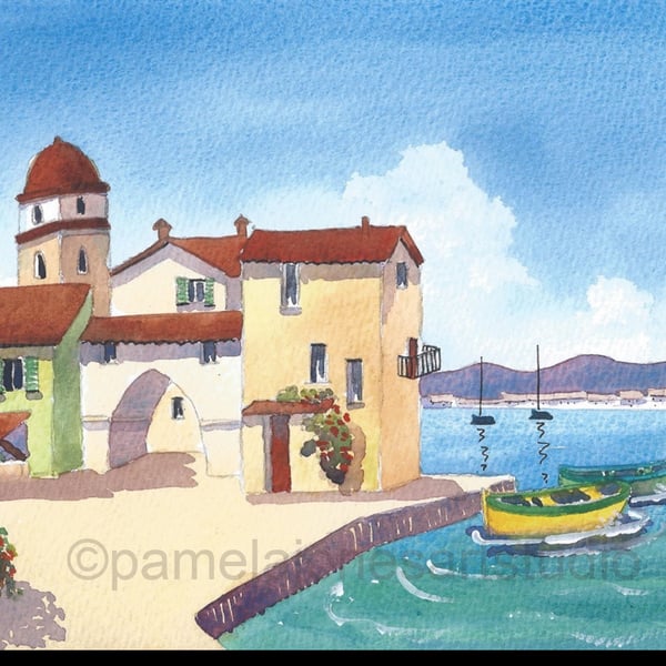 St Tropez Painting, South Of France, Original Watercolour, In 14 x 11 '' Mount