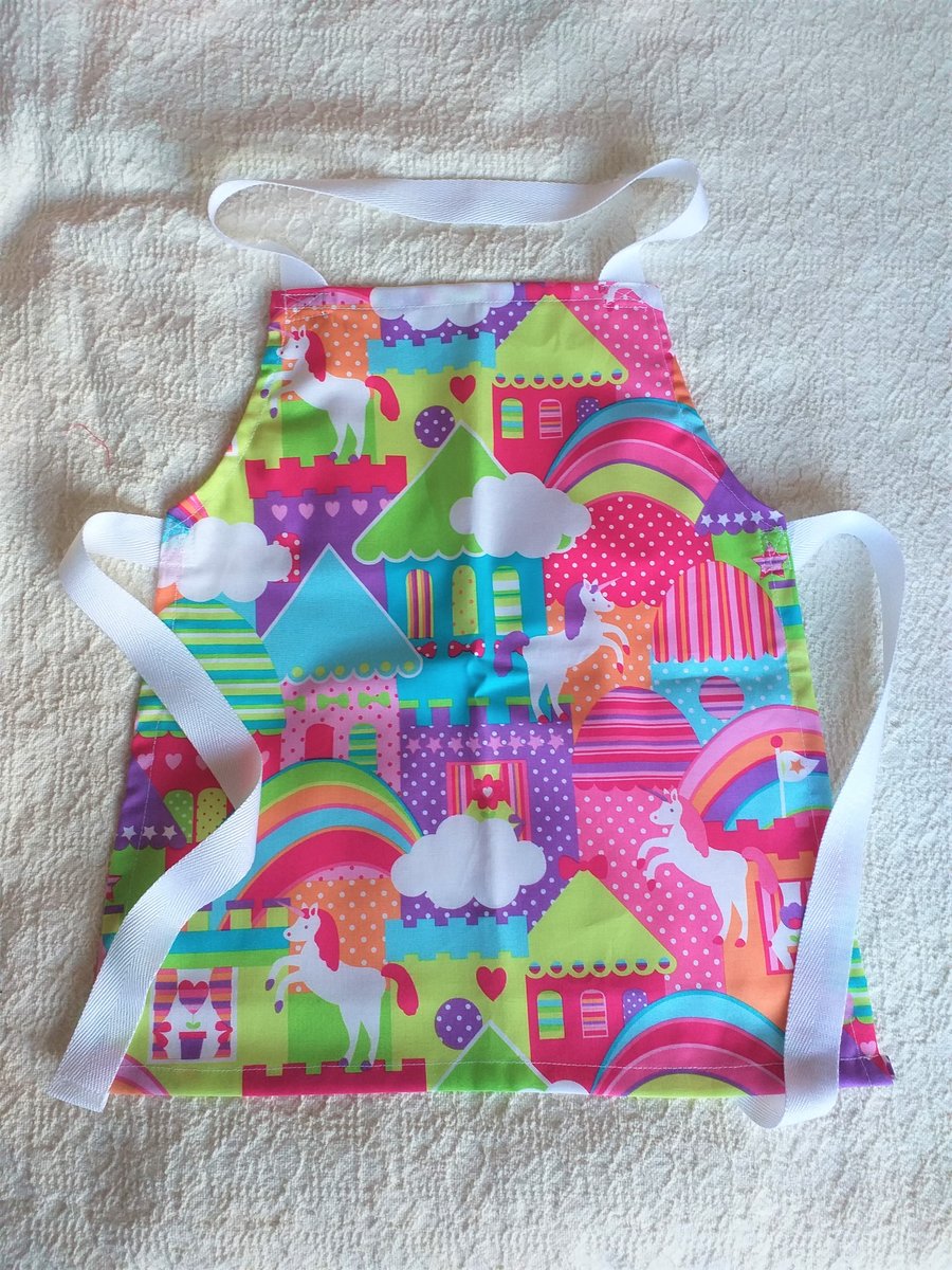 Unicorn village apron age 2- 6 years, handmade, fantasy