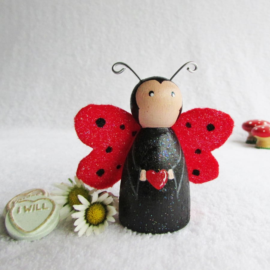 Valentines Day Love Bug Ladybird Peg Doll