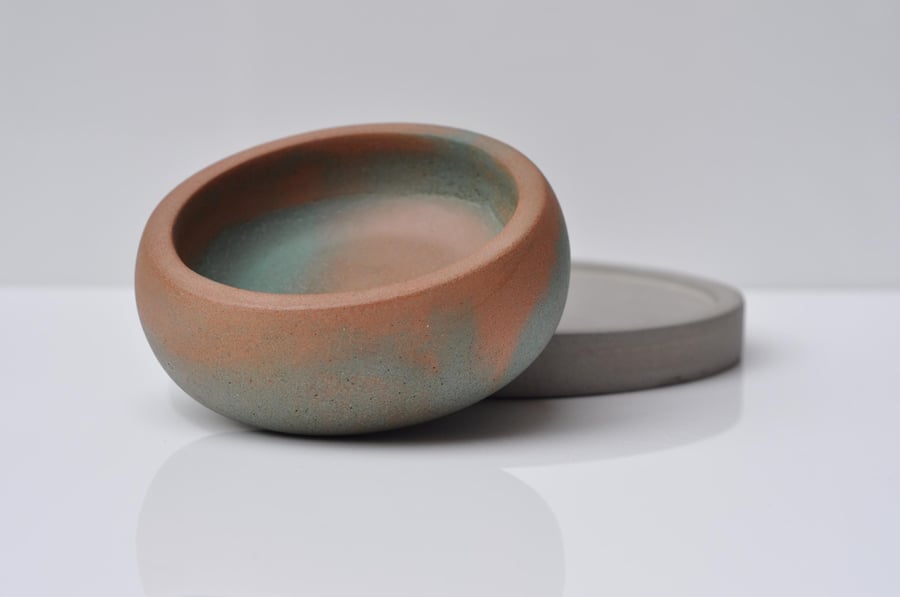 Handmade Jewellery Trinket Dish - Little Orange and Green Cement Accessory Bowl 