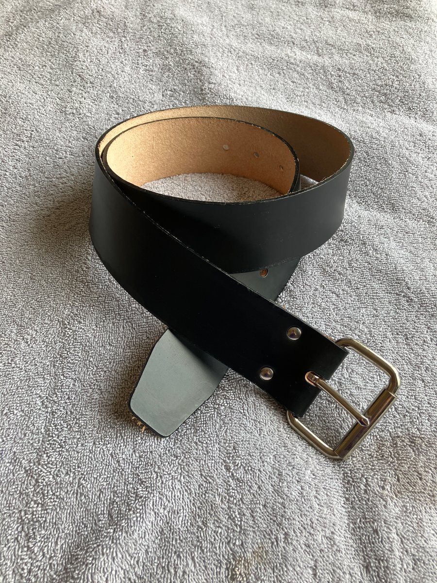 2.0" Width Smooth Black Leather Belt Sized 36"-45" -- Perfectly Imperfect