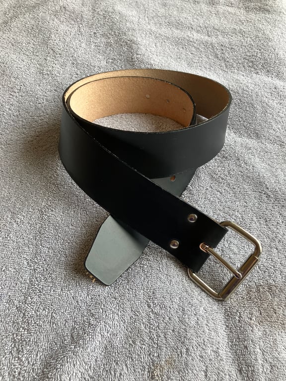 2.0" Width Smooth Black Leather Belt Sized 36"-45" -- Perfectly Imperfect