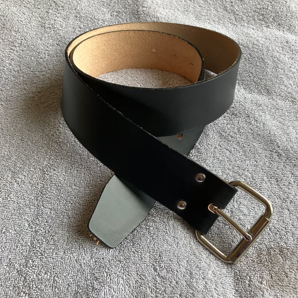 2.0" Width Smooth Black Leather Belt Sized 36"-45" -- Perfectly Imperfect