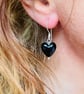 Black Glass Puffed Heart Earrings  - Image 1