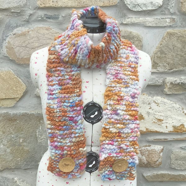 Chunky Scarf. Hand Spun Hand Dyed Yarn. All Wool. Hand Knitted Scarf.
