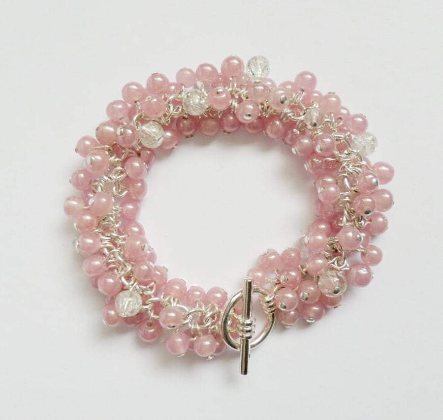Pink Silver Plated Cluster Bracelet