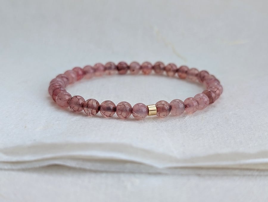 Pale pink dragon vein agate gemstone elastic bracelet 