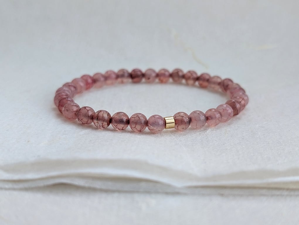 Pale pink dragon vein agate gemstone elastic bracelet 
