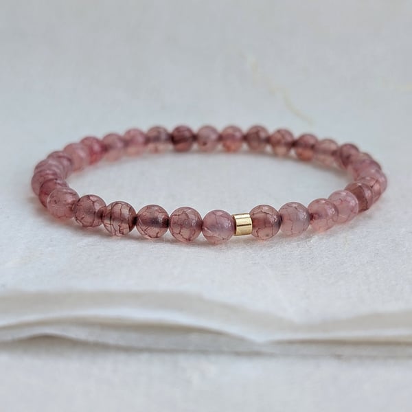 Pale pink dragon vein agate gemstone elastic bracelet 