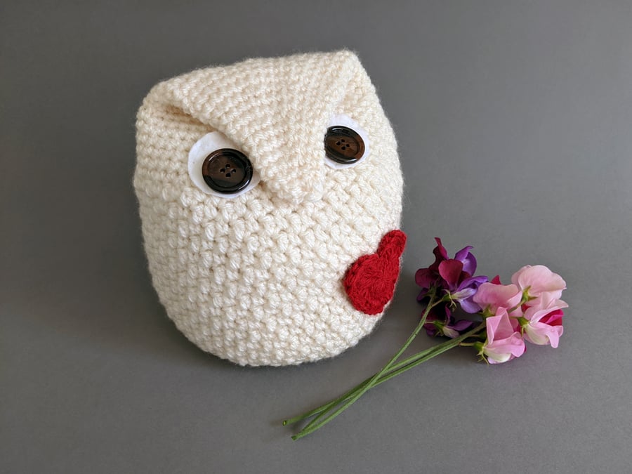 Owl-Shaped Doorstop - Cream with Red Heart - Made to Order