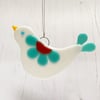 Fused Glass Turquoise Retro Flower Bird Hanging - Handmade Glass Decoration