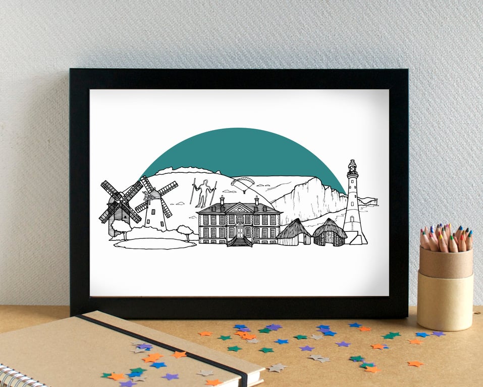 South Downs Landmarks Skyline Art Print