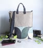 Backpack - Blue Geometric Print Backpack with Navy Straps - Image 1