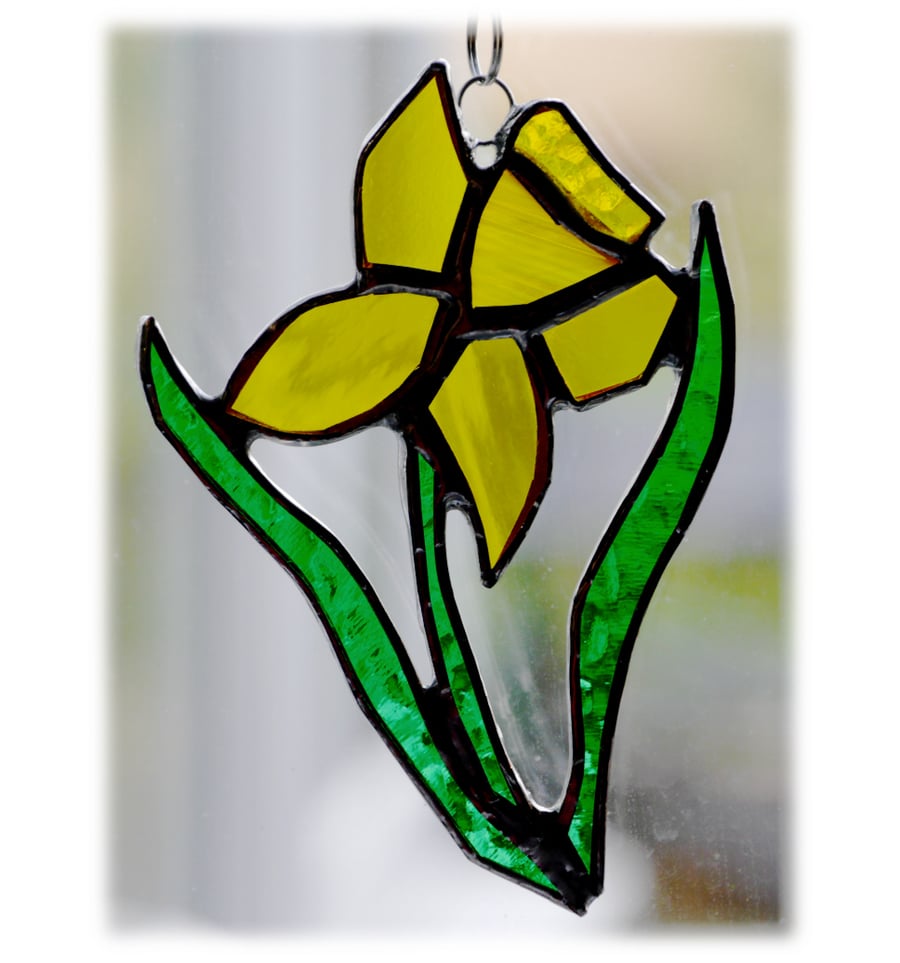 Daffodil Suncatcher Stained Glass Handmade Sping Flower 020
