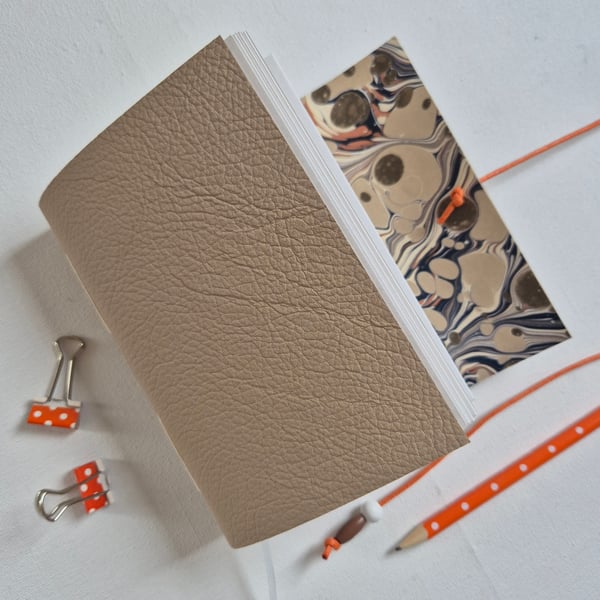 Stone Leather Journal with Marble paper Lining, A6, Notebook or Sketchbook