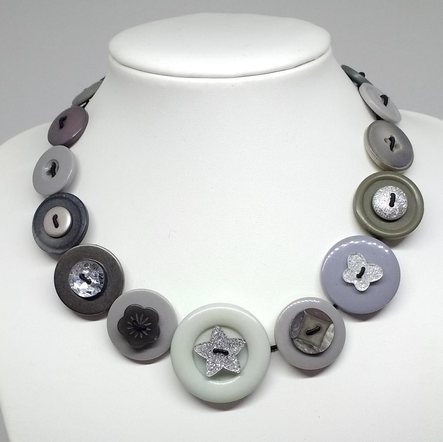 Grey and Glitter Fancy Button Necklace