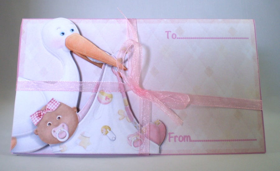 Handmade Money ,Gift Card Wallet For Baby Girl, Stork