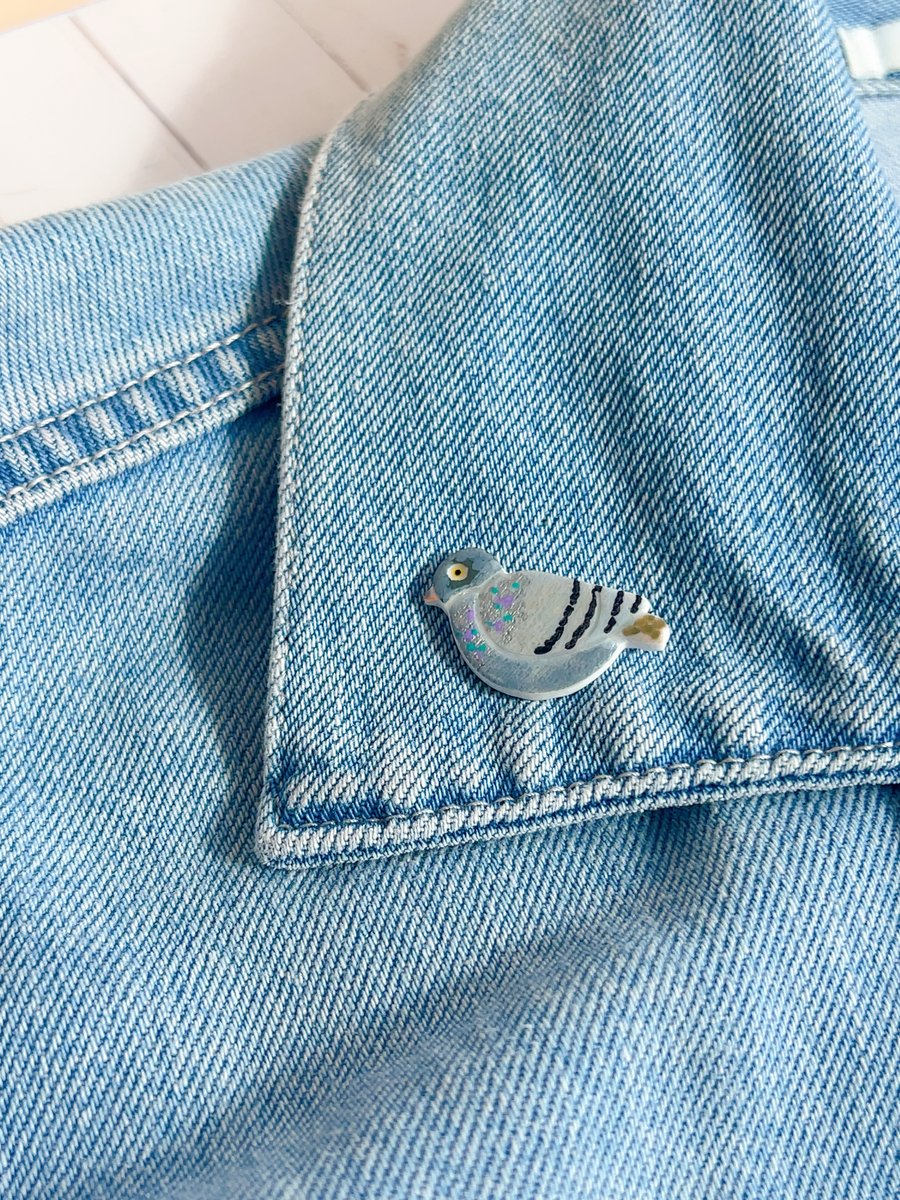 Handmade Bird Pin, Gift for Bird Lover, Miniature Clay Tit & Pigeon Art
