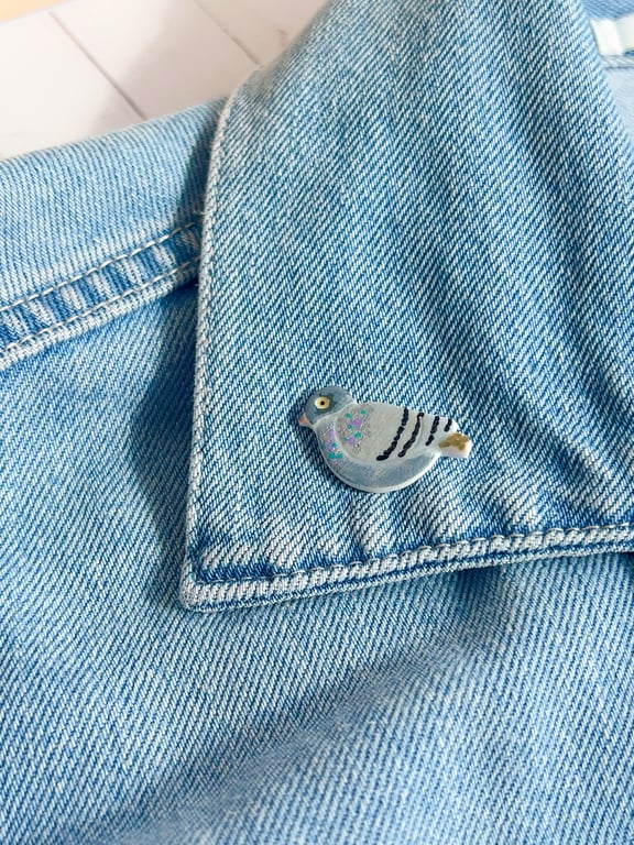 Handmade Bird Pin, Gift for Bird Lover, Miniature Clay Tit & Pigeon Art