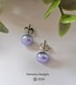 Silver Blue Button Freshwater Culture Pearl Stud Sterling Silver Earrings  - Image 3