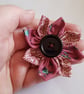 Rose Pink Fabric Flower Hair Clip with Black Button - One Off Floral Design
