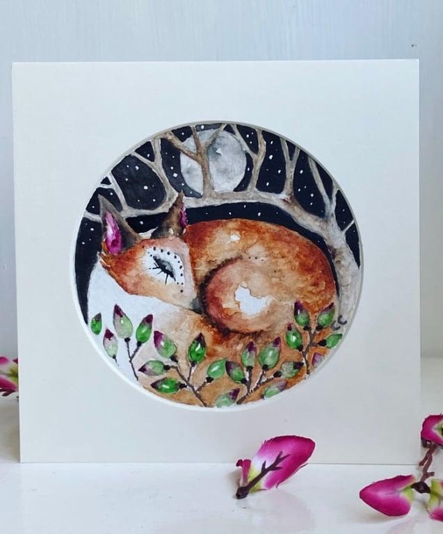 AECO Mounted Original Resting in Moonlight Watercolour 