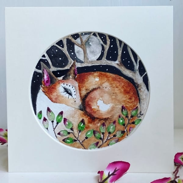 AECO Mounted Original Resting in Moonlight Watercolour 