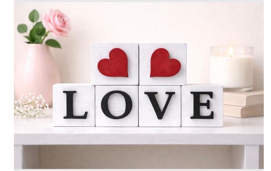 Handmade Wooden LOVE Blocks – romantic shelf decor 
