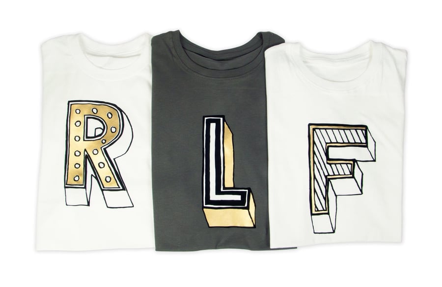 Womens Letter T-Shirt- 'Juniper Red' Font. Choose your Initial Alphabet