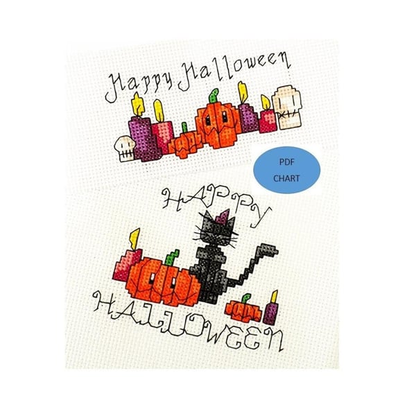 Halloween theme cross stitch chart set of 2 (PDF download pattern)
