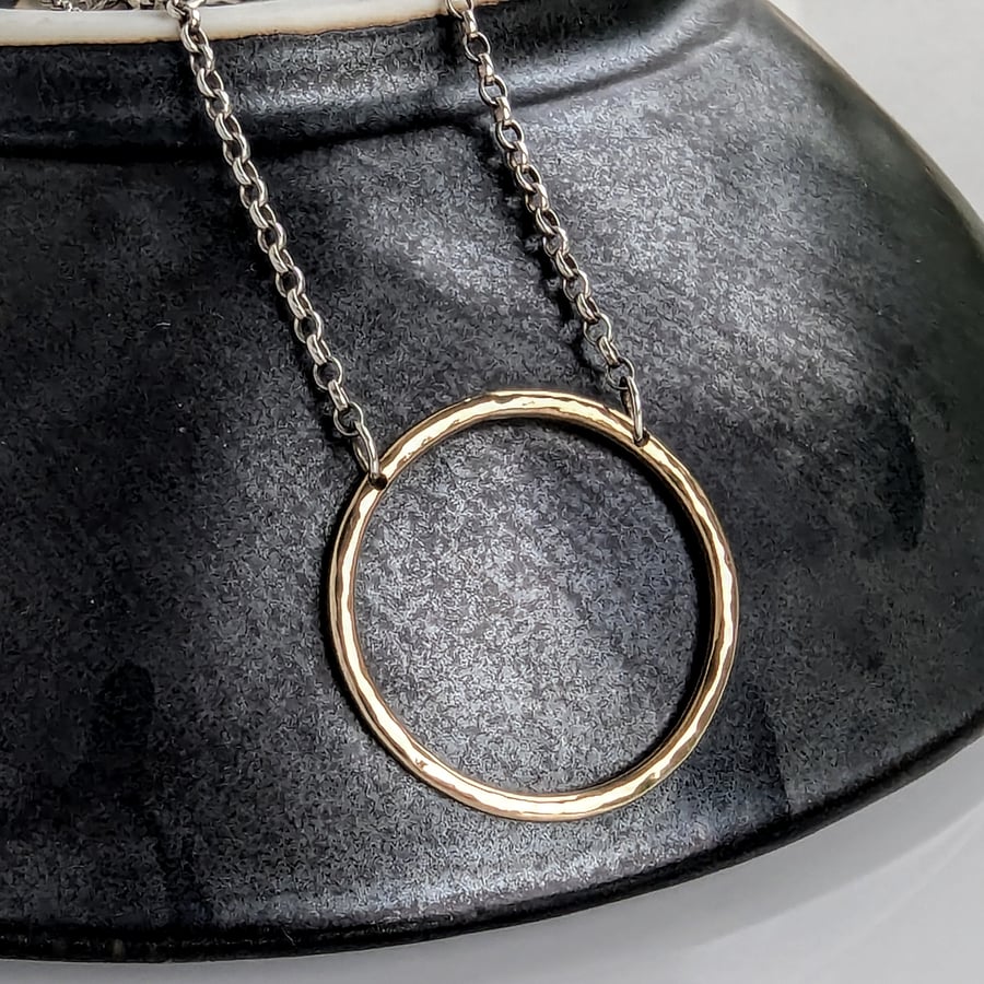 GOLD Hoop  Handmade Solid Gold Hoop pendant, Handmade Urban Designed Jewellery