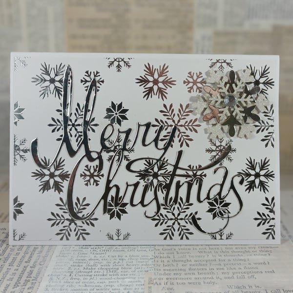 3d silver snowflake Merry Christmas card