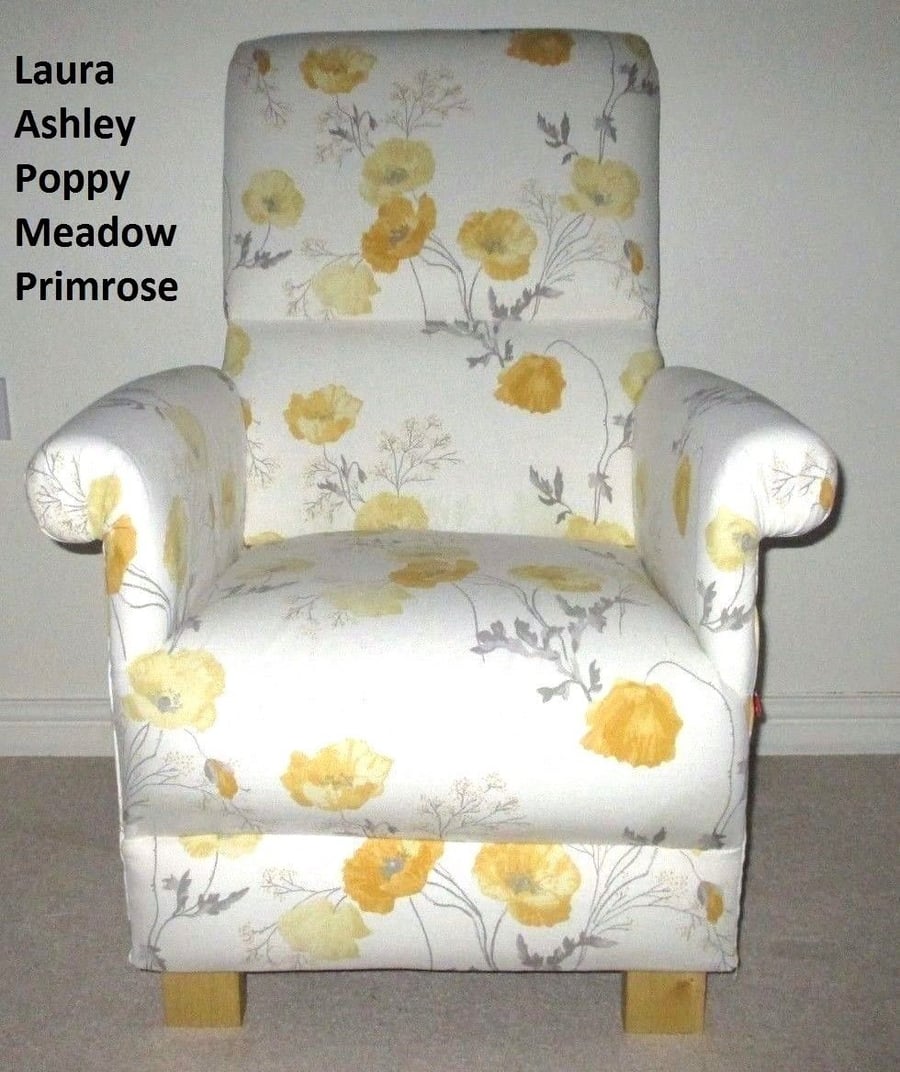 Laura Ashley Poppy Meadow Primrose Fabric Adult Chair Armchair Lemon Cream New