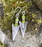 silver arrowhead tribal earrings with green serpentine beads