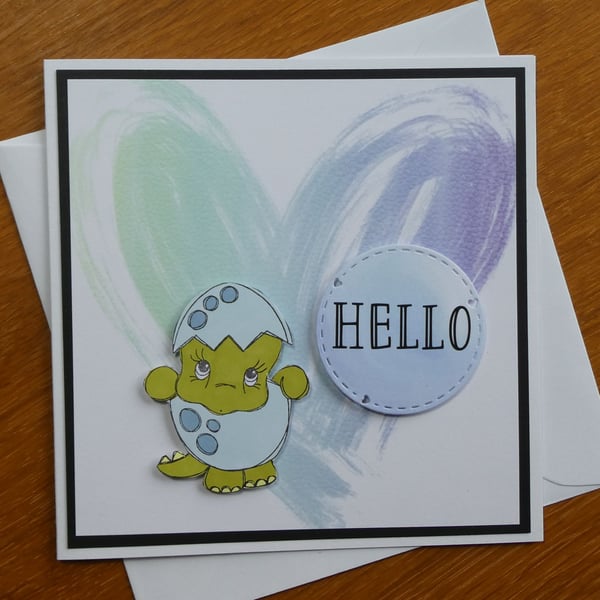 Dinosaur Card - Hello - Birthday, New Baby, Valentines Day