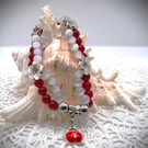 Selenite and Jade Double Bracelet with Ladybird Charm.  Free UK Postage