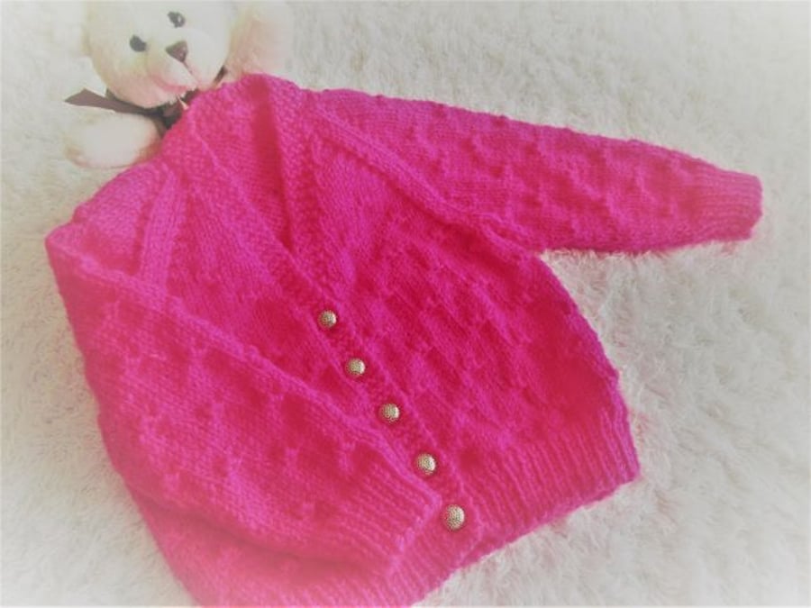 18" Girls Bright Pink Knots Cardigan