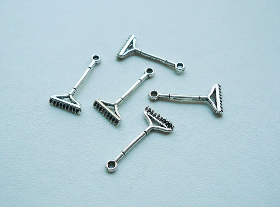 5   Tibetan Silver Garden Rake Charms