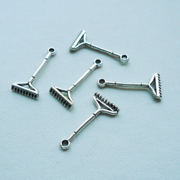 5   Tibetan Silver Garden Rake Charms