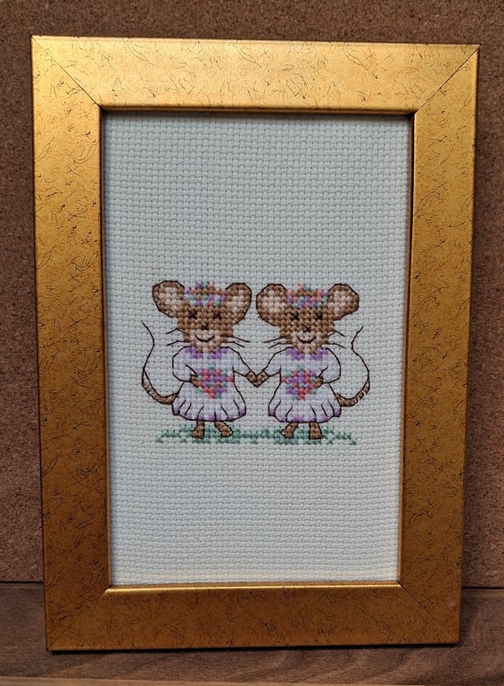 Handmade Cross Stitch Personalised Two Brides Wedding Keepsake – 6x4"