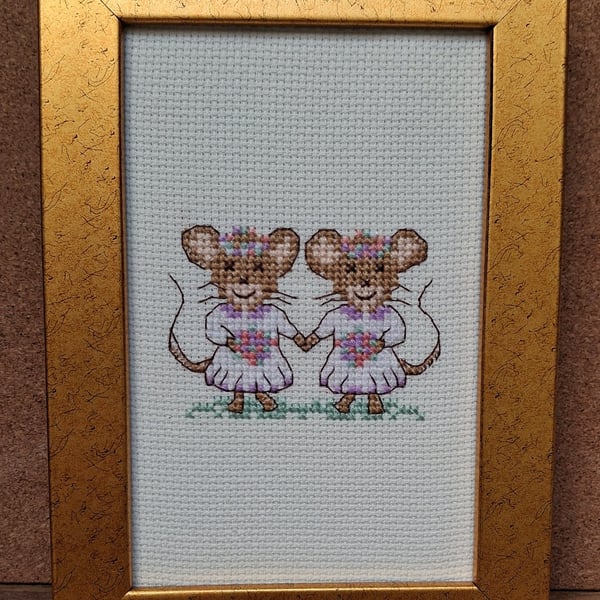 Handmade Cross Stitch Personalised Two Brides Wedding Keepsake – 6x4"