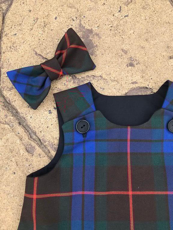 Fraser Ancient Hunting Tartan Pinafore Dress and Hair Bow