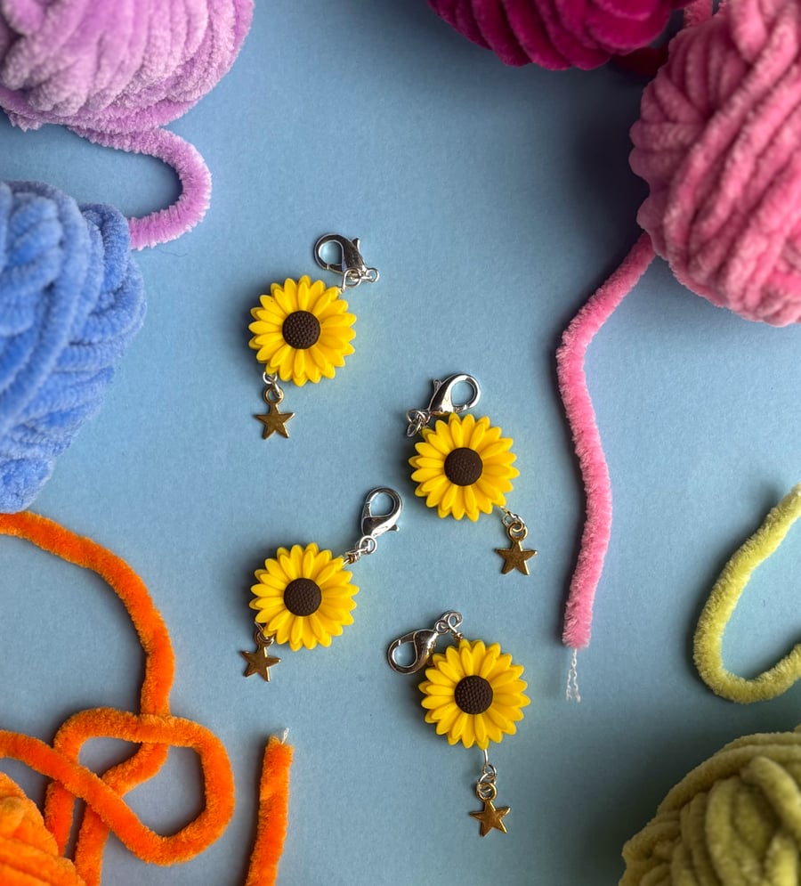Sunflower & Star Stitch Markers - crochet 
