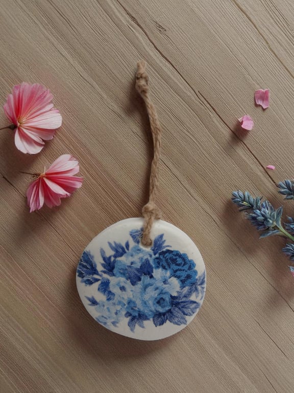 Blue Vintage Rose Style Round Clay Hanging Aromatherapy Diffuser