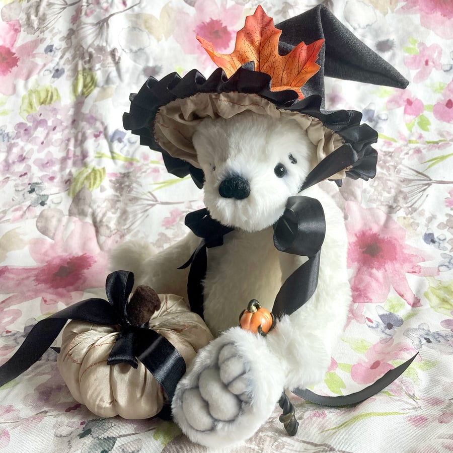 Spencer, white wizard polar bear, hand sewn collectible teddy bear 