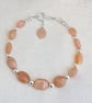 Gorgeous Peach Moonstone and Sterling Silver Bracelet. - Image 3