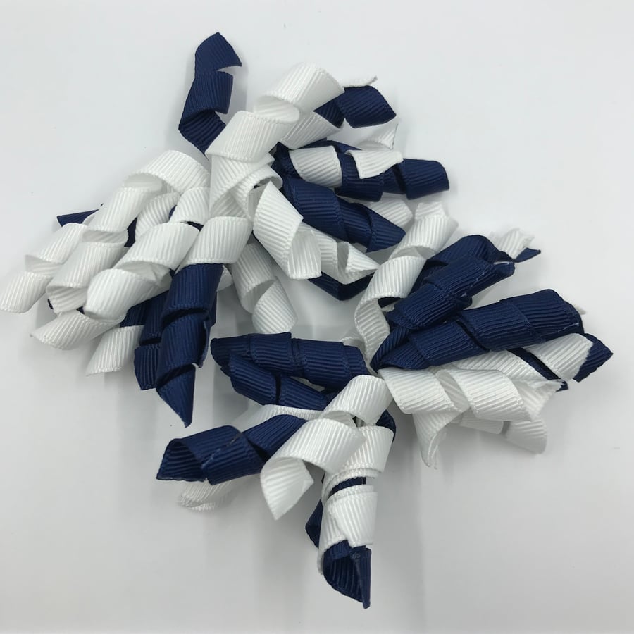 3 inch Navy and White Curly Corkers on Clips (pair)