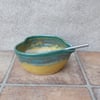 Pouring or  batter bowl with a whisk heart ceramic pottery ceramics handthrown