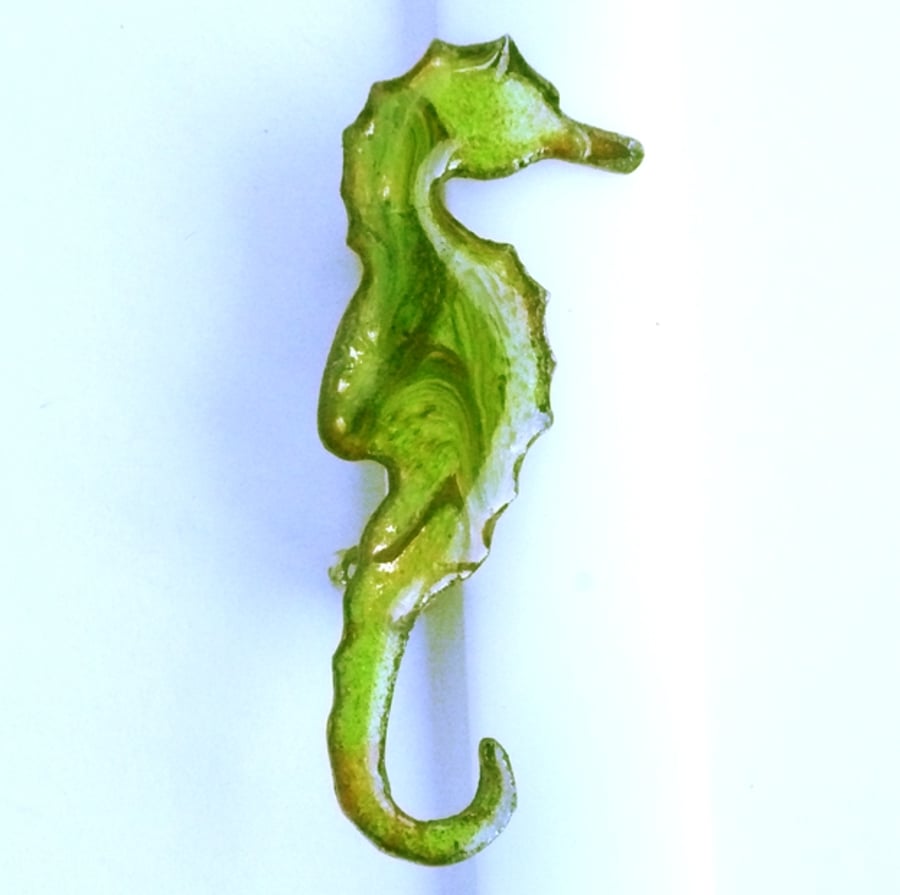 brooch - green seahorse