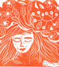 Orange Colour Burst - Mindful moments.   Lino Print - Image 2